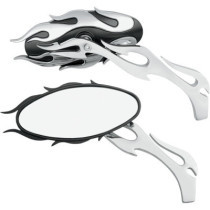 MIRROR KIT FLAME OVAL W/ FLAME STEMS CHROME/BLACK