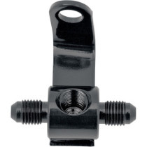 BRAKE TEE/ BRAKE SWITCH BODY WITH MOUNT REAR BLACK 2x MALE 3/8x24 JIC/UNF 1x FEMALE 1/8 NPT H-D BT