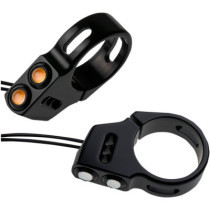 TURN SIGNALS FORK MOUNT DUAL RAT EYE 39MM BLACK/AMBER