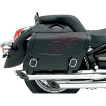 SADDLEBAG 3D EMBROIDERED FLAME DESIGN UNIVERSAL SYNTHETIC LEATHER BLACK/ DARK RED