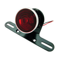  Classic Round Taillight with License Plate Bracket Chrome Black Powder Coated Red Dual Filament 