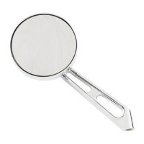 Mini-Round aluminum mirror. Chrome, short stem, L&R