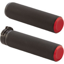 Poignées Arlen Ness Knurled Fusion - Pour Harley Davidson avec accélérateur à cables - Noir et Rouge