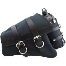  Canvas Swing Arm Saddle Bag with Bottle With Black Straps Black Left 