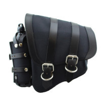  Canvas Swing Arm Saddle Bag with Bottle With Black Straps Black Left 