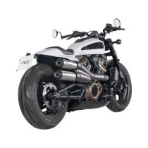  2 in 2 Racing Muffler and Mid-Pipe Set for Sportster S Models Endcap Tracker Carbon Stainless Steel Satin 