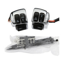  Chrome Handlebar Switch Housing Kit with Switches With Black Switches 