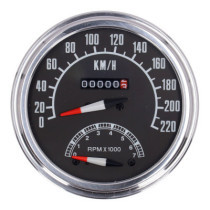 FL speedo/tachometer, ''73-84 face'', black. 2:1 KMH