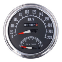 FL speedo/tachometer, ''73-84 face'', black. 1:1 KMH