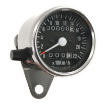 Mini speedo, 2:1 kmh. with tripmeter chrome