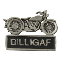 Biker Pins Dilligaf with motorcycle pin