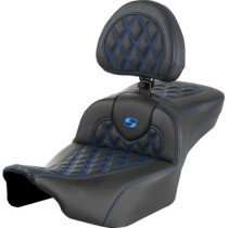 RoadSofa™ Seat - with Backrest - Lattice Stitch - Blue Stitch - Extended