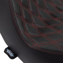 Predator III Seat - Double Diamond - Black w/ Red Stitching - Softail 18+