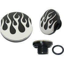  Custom Flamed Gas Cap Set of left and right cap (Vented and Non-vented) Black 